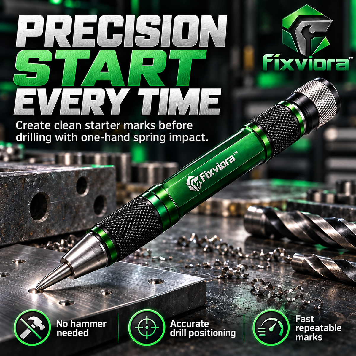 fixviora™ Adjustable Automatic Center Punch with Precision Marking & Spring Impact System