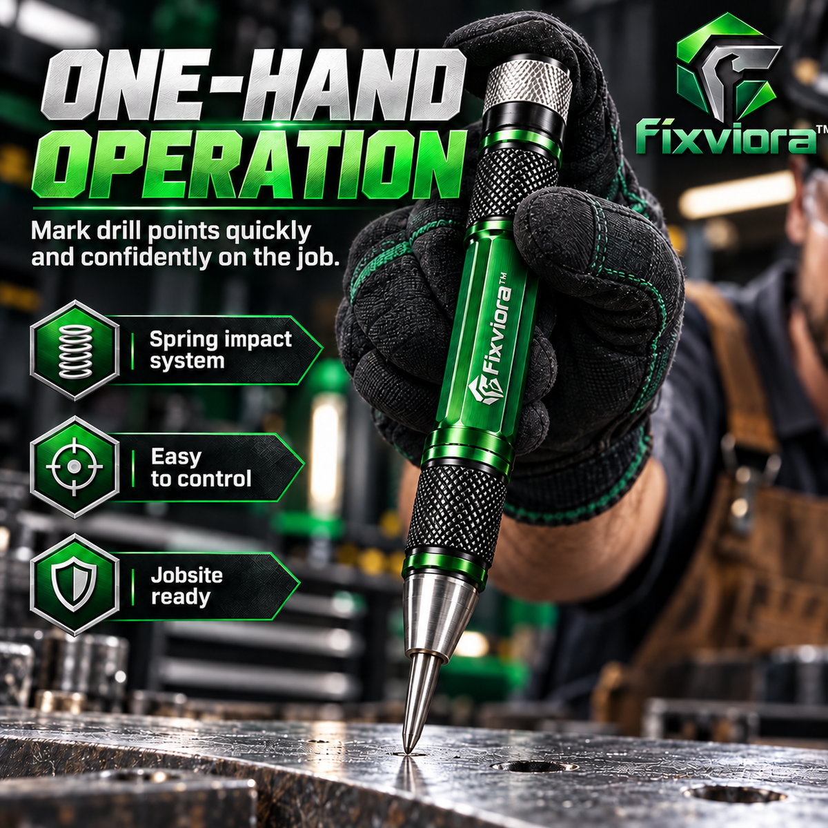 fixviora™ Adjustable Automatic Center Punch with Precision Marking & Spring Impact System