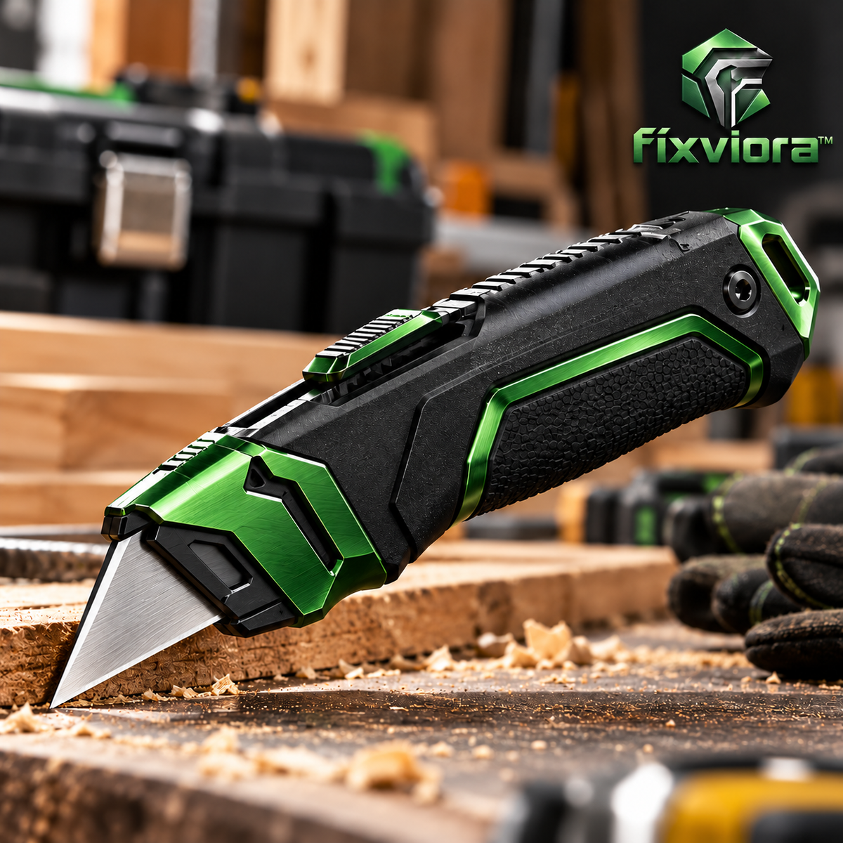 fixviora™ Heavy-Duty Utility Knife with SK5 Steel Blade & Retractable Safety Design