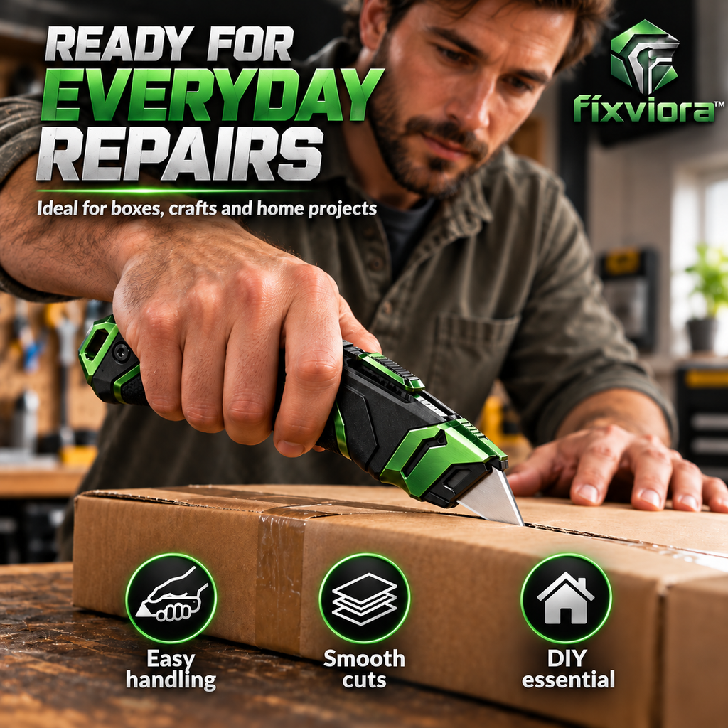 fixviora™ Heavy-Duty Utility Knife with SK5 Steel Blade & Retractable Safety Design