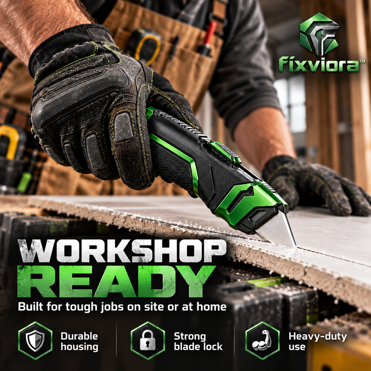 fixviora™ Heavy-Duty Utility Knife with SK5 Steel Blade & Retractable Safety Design