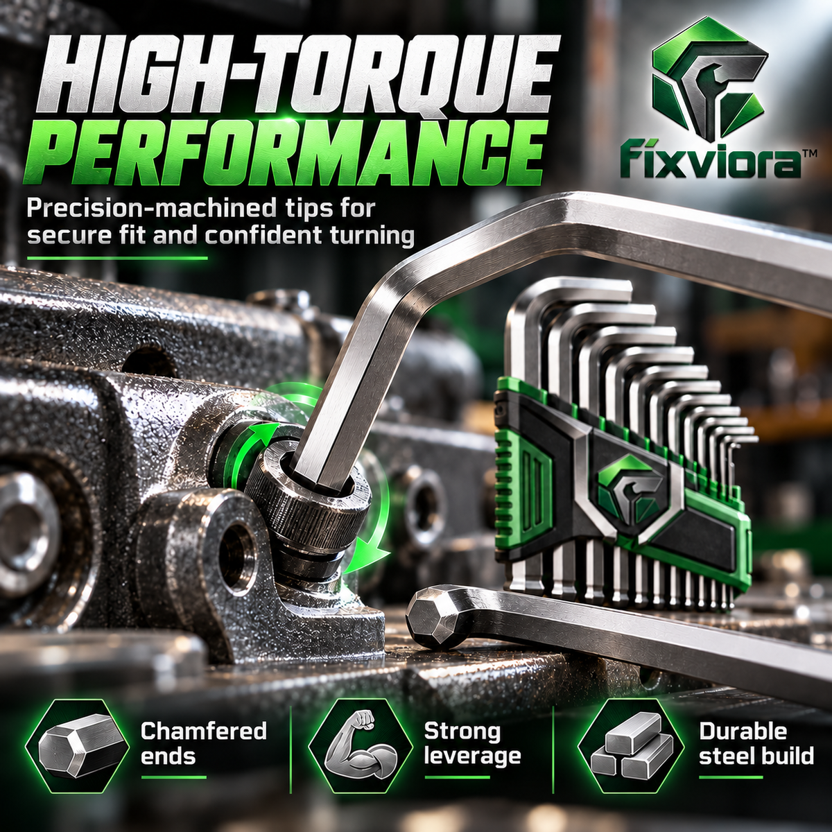 fixviora™ Heavy-Duty Hex Key Set with Multi-Size Alloy Steel L-Shaped Wrenches