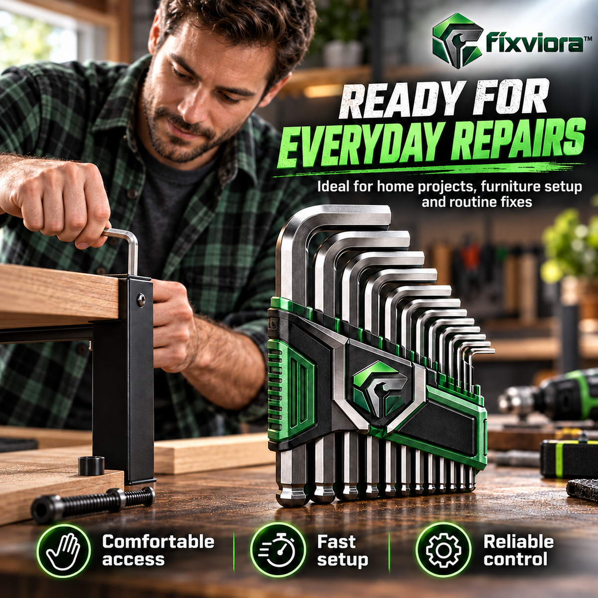 fixviora™ Heavy-Duty Hex Key Set with Multi-Size Alloy Steel L-Shaped Wrenches