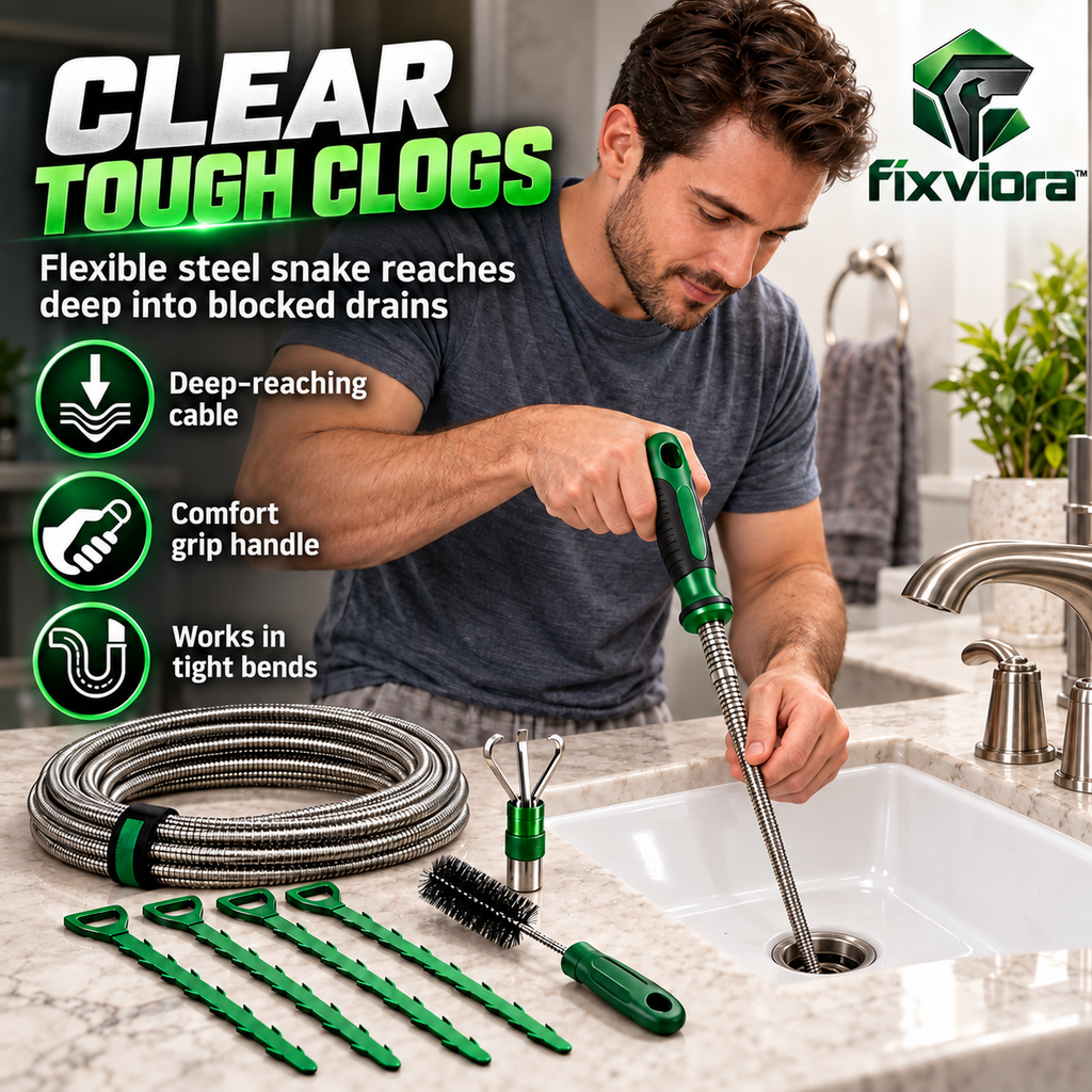 fixviora™ Drain Cleaning Tool Set with Flexible Cleaning & Retrieval Tools
