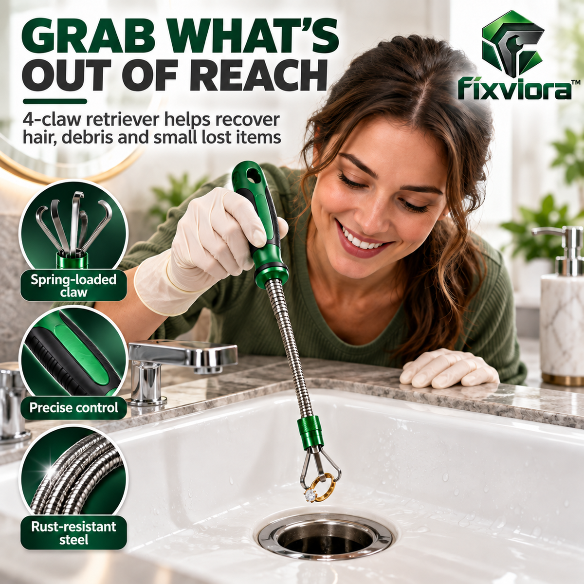 fixviora™ Drain Cleaning Tool Set with Flexible Cleaning & Retrieval Tools