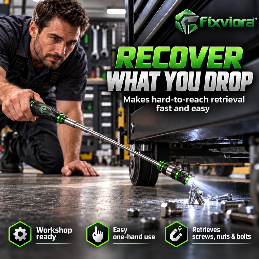 fixviora™ Telescoping Magnetic Pickup Tool with LED Light & Extended Reach