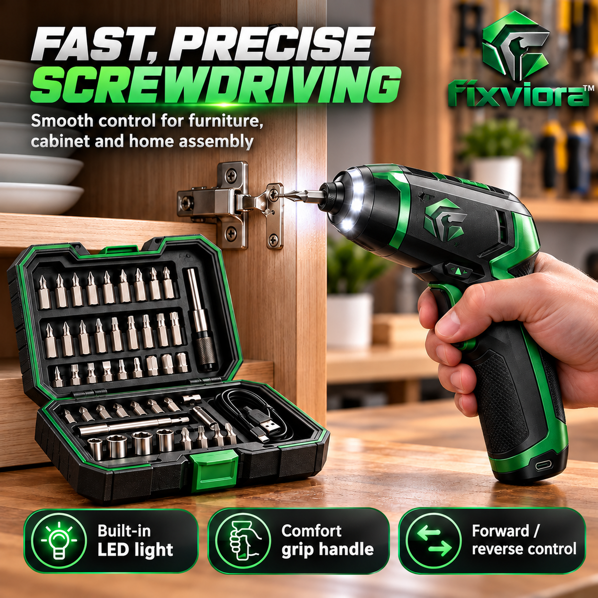 fixviora™ Rechargeable Electric Screwdriver with Portable Power & Multi-Bit Set