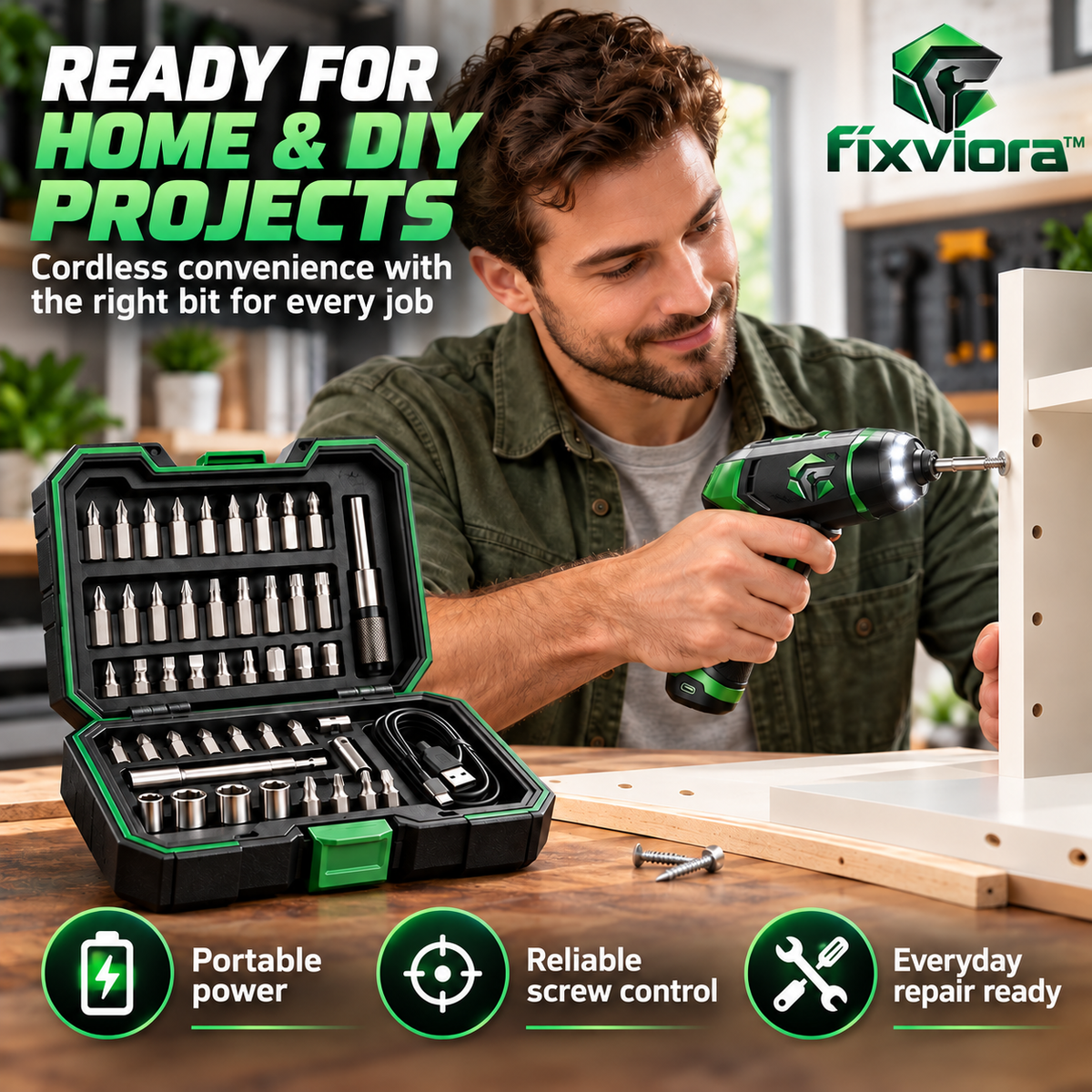 fixviora™ Rechargeable Electric Screwdriver with Portable Power & Multi-Bit Set