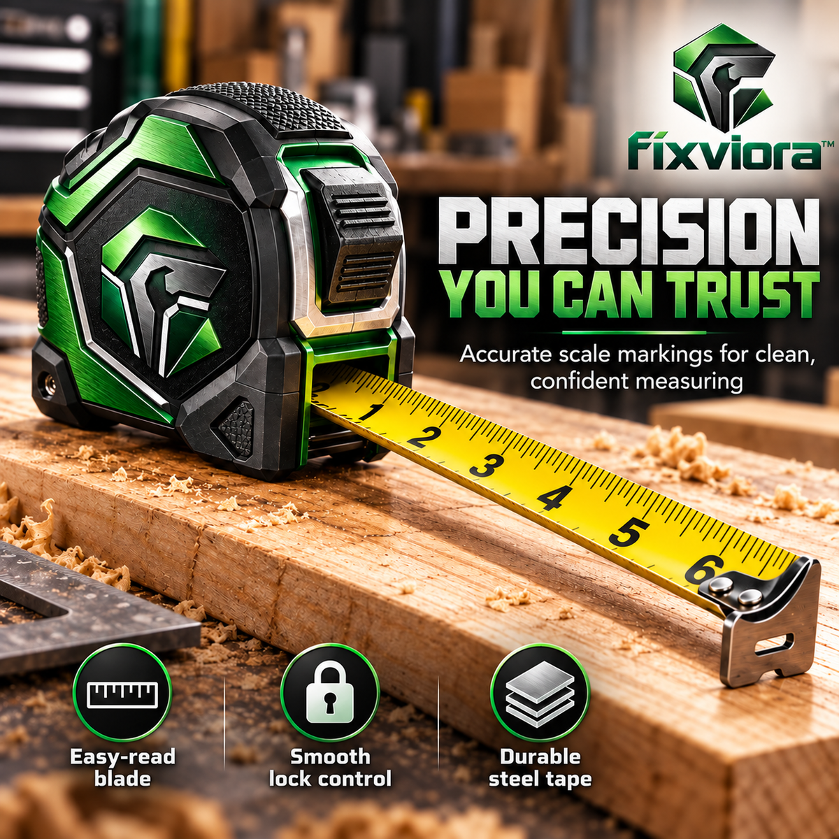 fixviora™ Professional Measuring Tape with Durable Housing & Accurate Scale Design