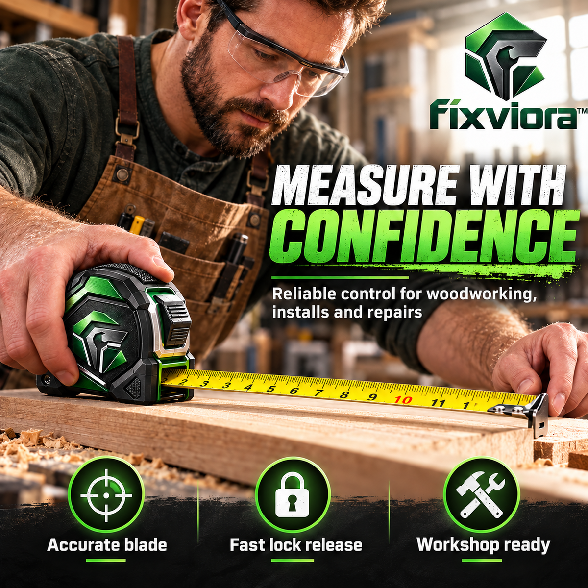 fixviora™ Professional Measuring Tape with Durable Housing & Accurate Scale Design