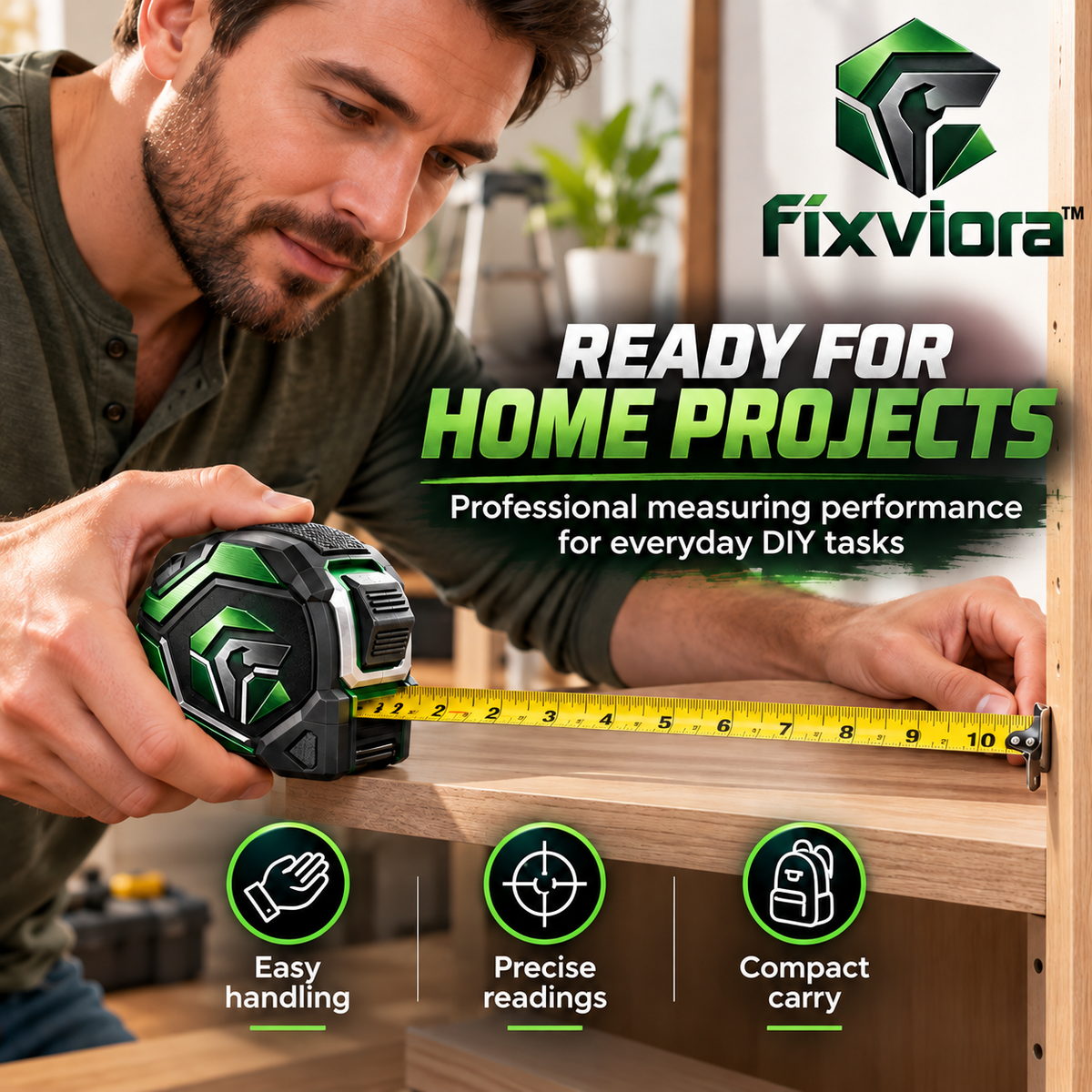 fixviora™ Professional Measuring Tape with Durable Housing & Accurate Scale Design