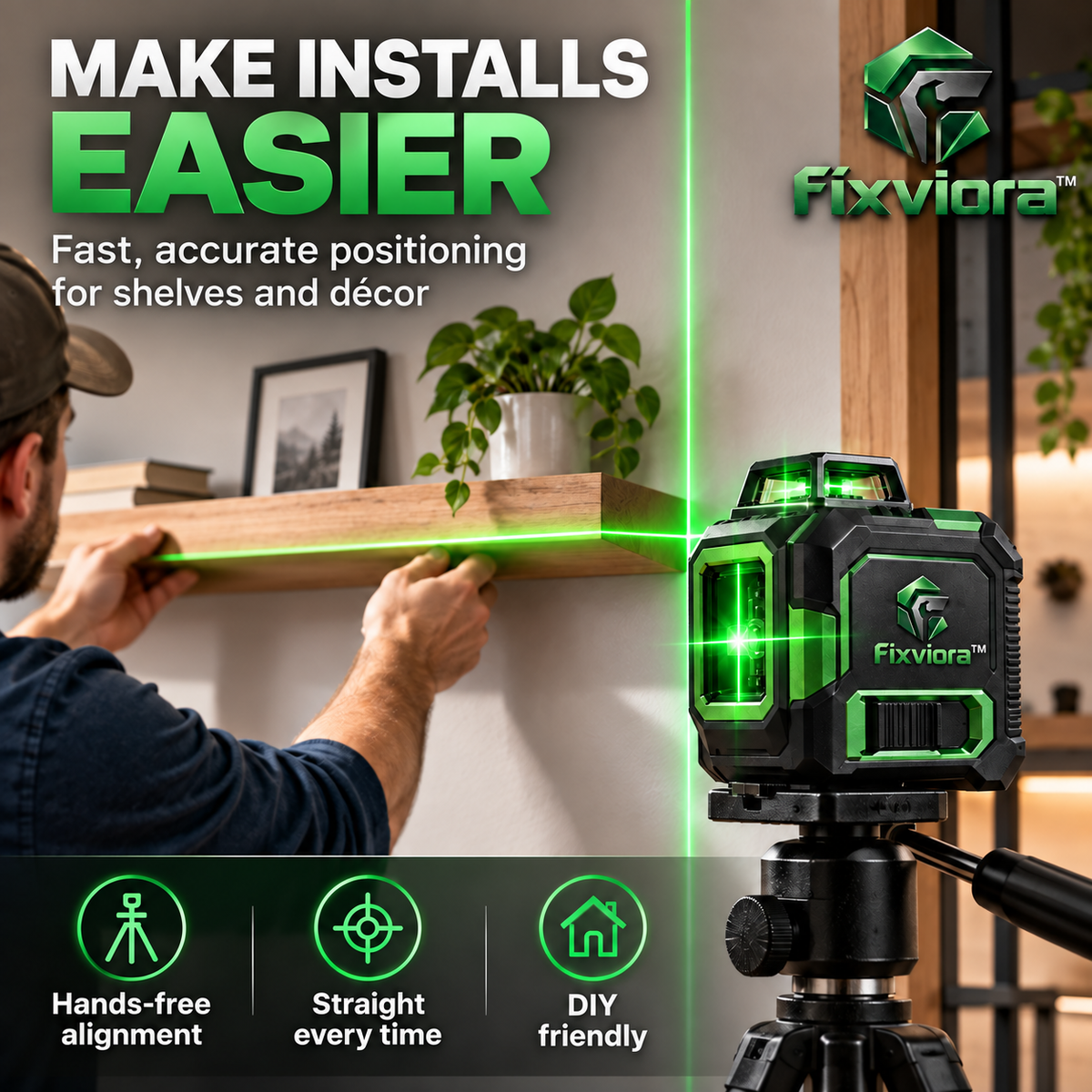 fixviora™ Laser Level Tool for Accurate Alignment & Easy Installation
