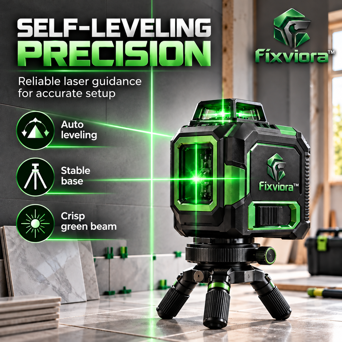 fixviora™ Laser Level Tool for Accurate Alignment & Easy Installation