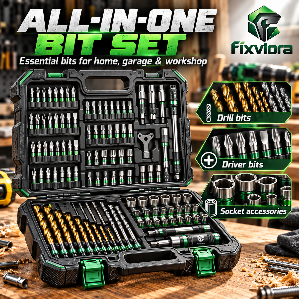 fixviora™ Professional Drill Bit Set with Multi-Size Alloy Steel Driver Bits