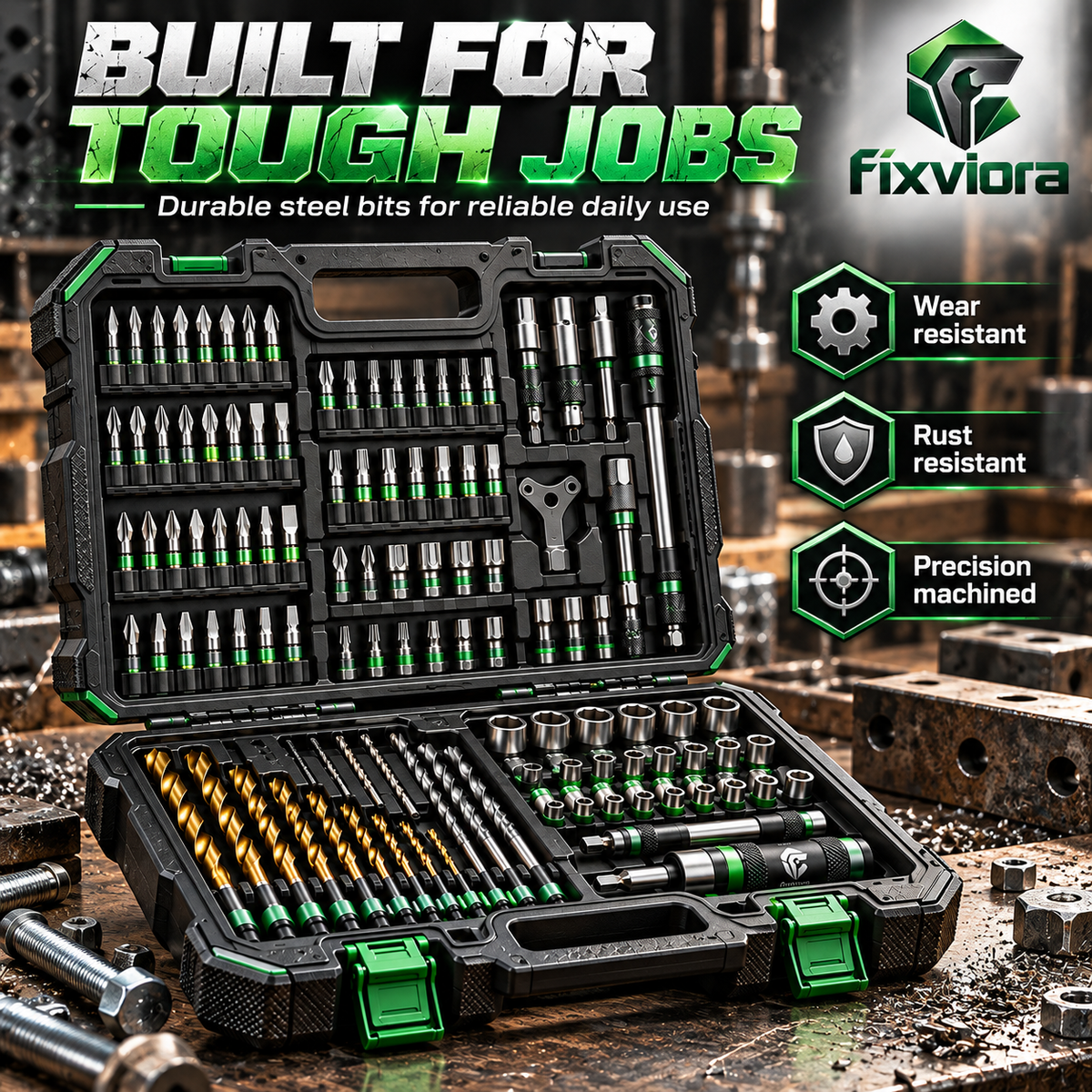 fixviora™ Professional Drill Bit Set with Multi-Size Alloy Steel Driver Bits