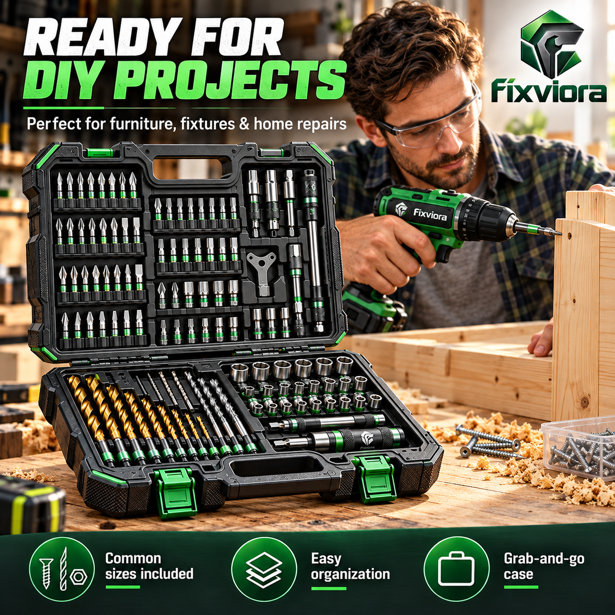 fixviora™ Professional Drill Bit Set with Multi-Size Alloy Steel Driver Bits